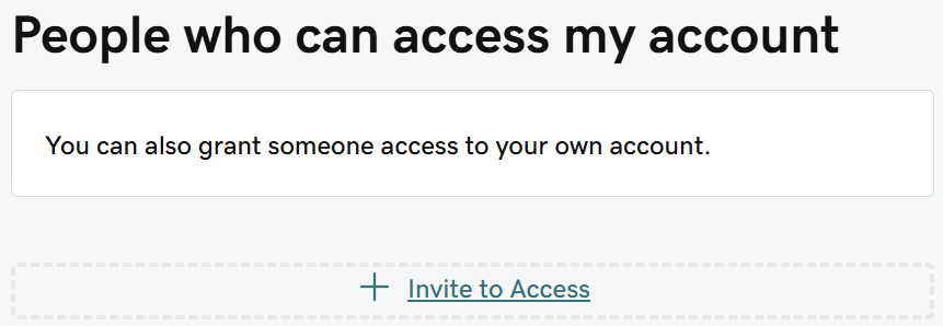 Screenshot of the GoDaddy website showing a link to Invite to Access. The invitation link is under the section titled People who can access my account.