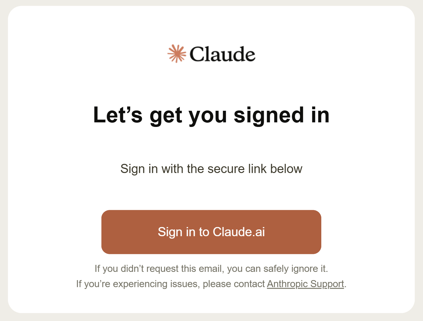 A screenshot of the email sent by Anthropic when signing in with a new email address.