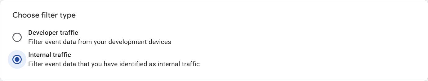Screenshot of the Chose Filter Type option when creating a new filter in Google Analytics