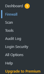 Wordfence security plugin menu.