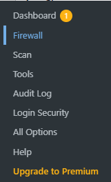 Wordfence security plugin menu.