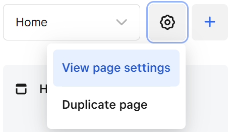 Screenshot of the Square website editor showing the View page settings menu item
