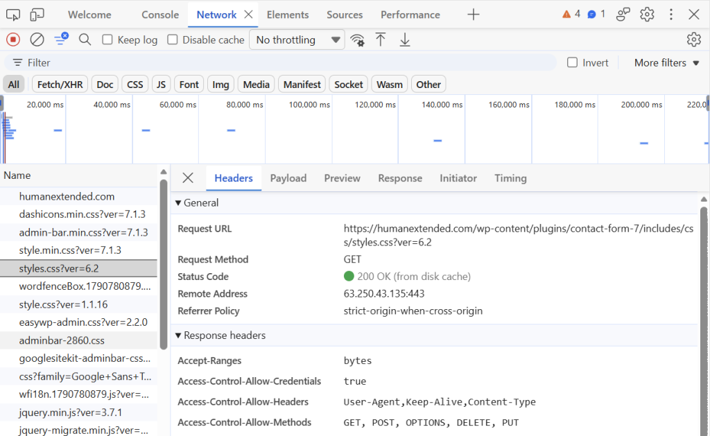 A screenshot of the details panel that appears when a network request is selected. The screenshot shows the headers that were sent by the browser to the server.
